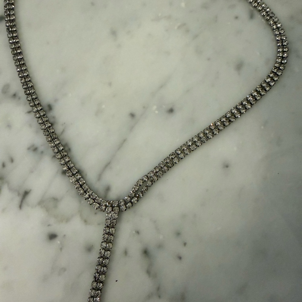 Silver Rhinestone Crystal Y-Drop Necklace - Silver - Picture 2 of 5